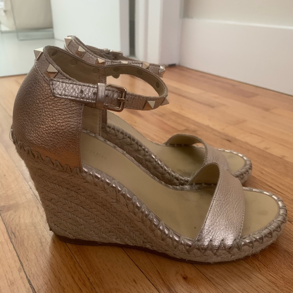 Golden Marc Fisher Espadrille wedges with spikes